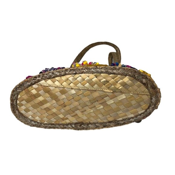 Bahamas Handwoven Straw Tote Bag Purse Floral Flip Flops Beads Lined Cruise Vtg - Picture 6 of 8